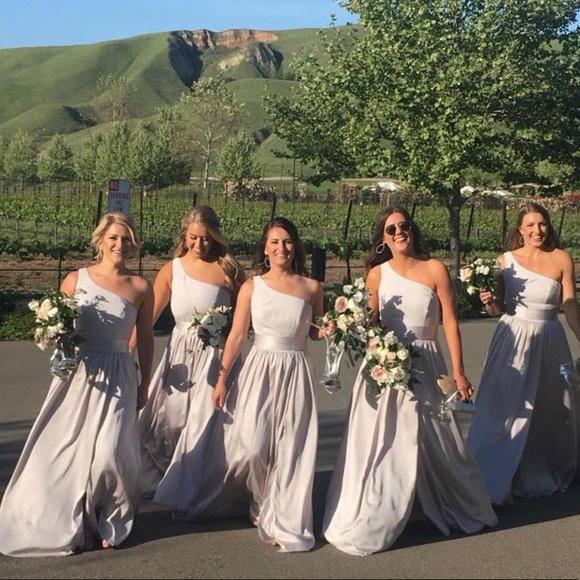 One Shoulder Dress with Satin Sash BY VERA WANG - Picture 2 of 4